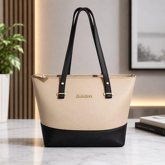 TWO TONE BLACK & BIEGE BAG